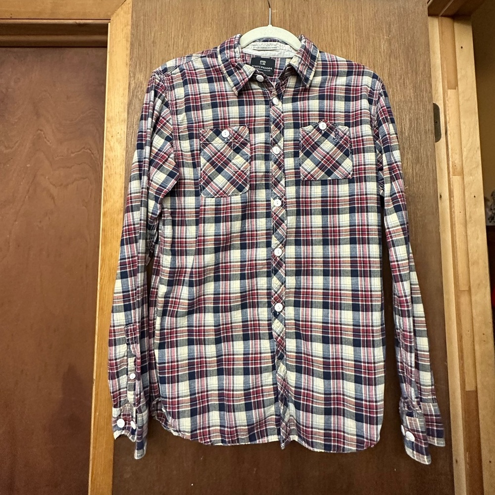 Men’s Scotch and Soda plaid, long sleeve shirt, Size M in excellent condition.